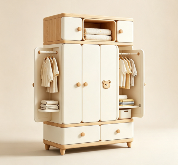 Themed Solid Wood Wardrobe for Kids – High Capacity Storage for Baby Clothes