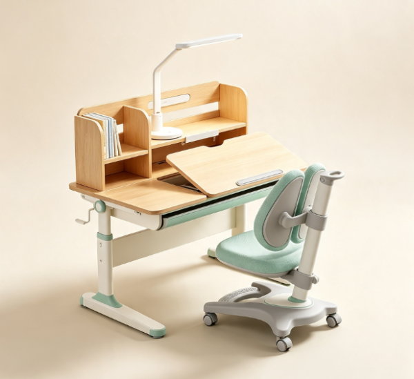Height Adjustable Children's Study Desk and Chair Set with Tiltable, Spine Supporting Desktop