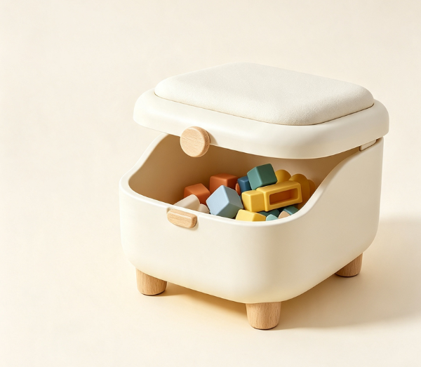 Cream Style Multifunctional Children's Storage Stool with Padded Flip Top
